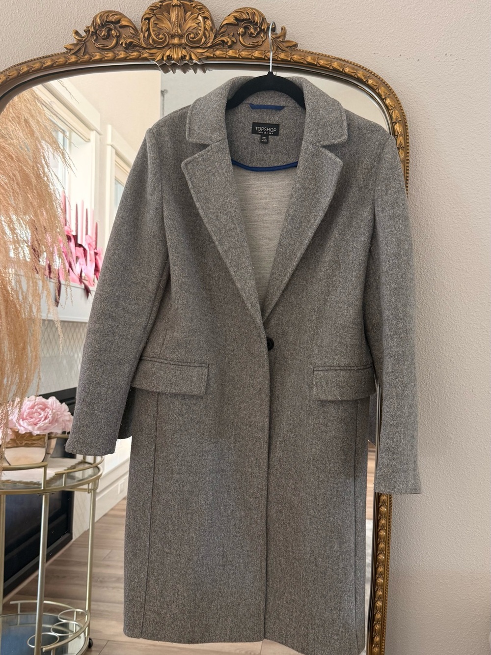 Topshop Light Gray Wool-Blend Single-Button Trench Coat